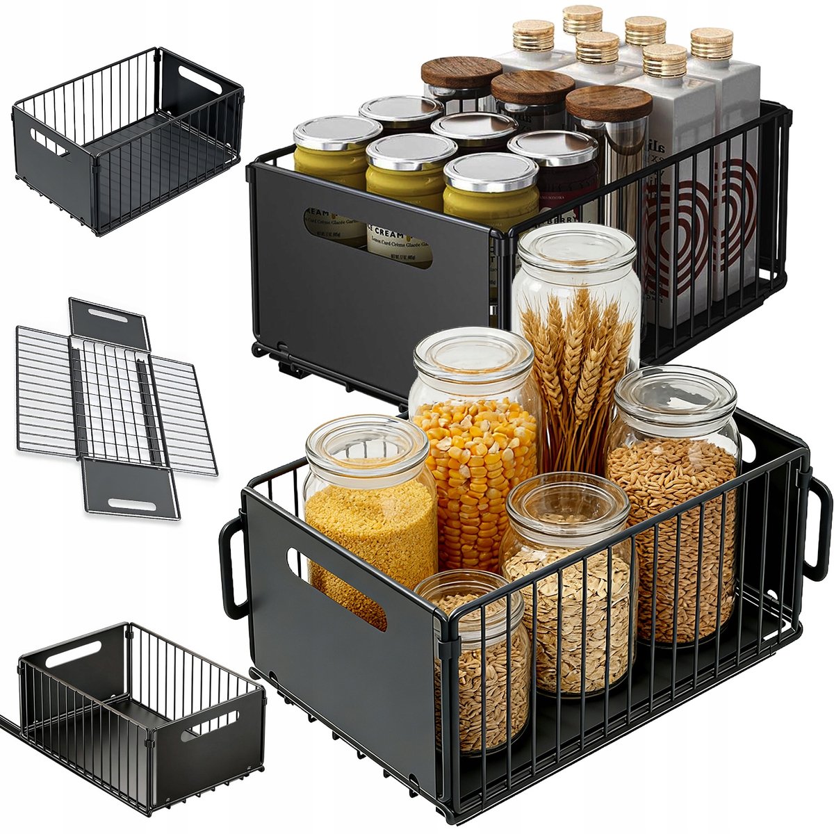 Keukenkast Organizer - Gootsteenkast Organizer - Schuiflade Opbergrek - Lade Organizer - 2 Stuks - Stille Geleiders - 24,5x37,5x19 cm - Koolstofstaal - Aanrecht Organizer - Voor Keuken en Badkamer