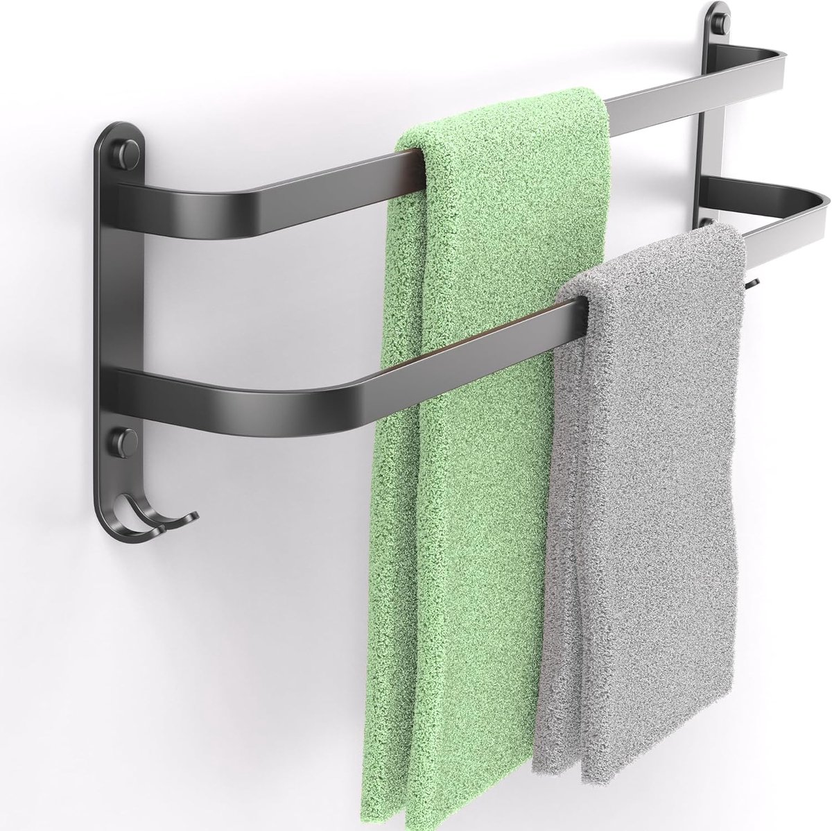 Handdoekrek 49 x 18 cm - Zwart RVS - Roestvrij en wandgemonteerd - Ideaal voor badkameraccessoires - ShopVlot