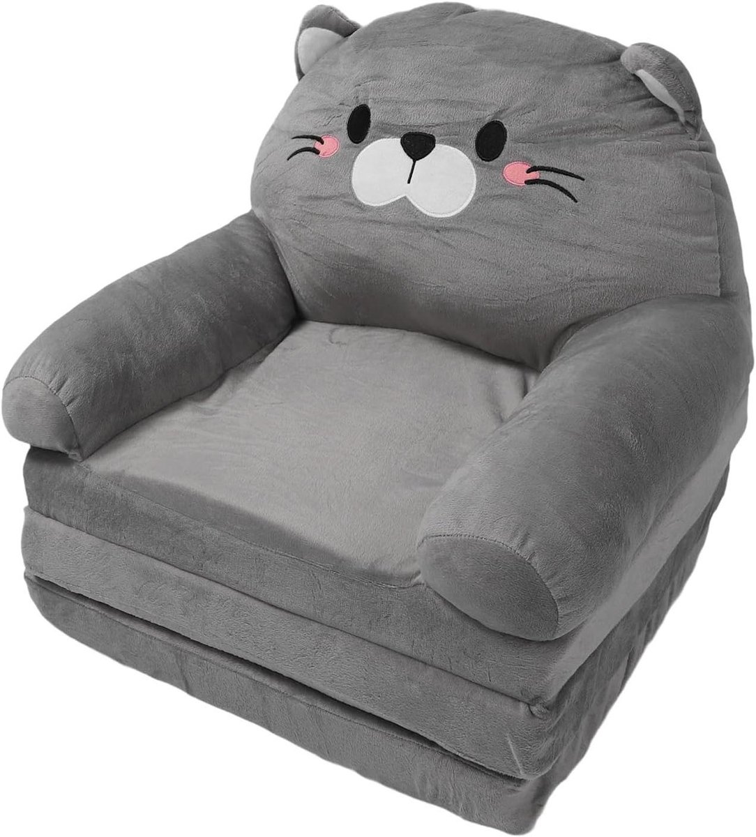Opvouwbare Kinderbank - Peuterstoel Ligstoel - Ontspannen Lezen - Zachte Pluche Spons - 50 x 35 x 25 cm - Grijs