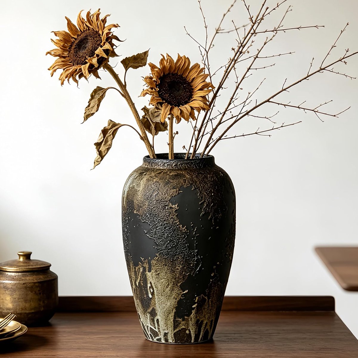 Keramische vaas 28,3 cm - zwart gradiënt - rustiek vintage - perfect voor decoratie - ShopVlot