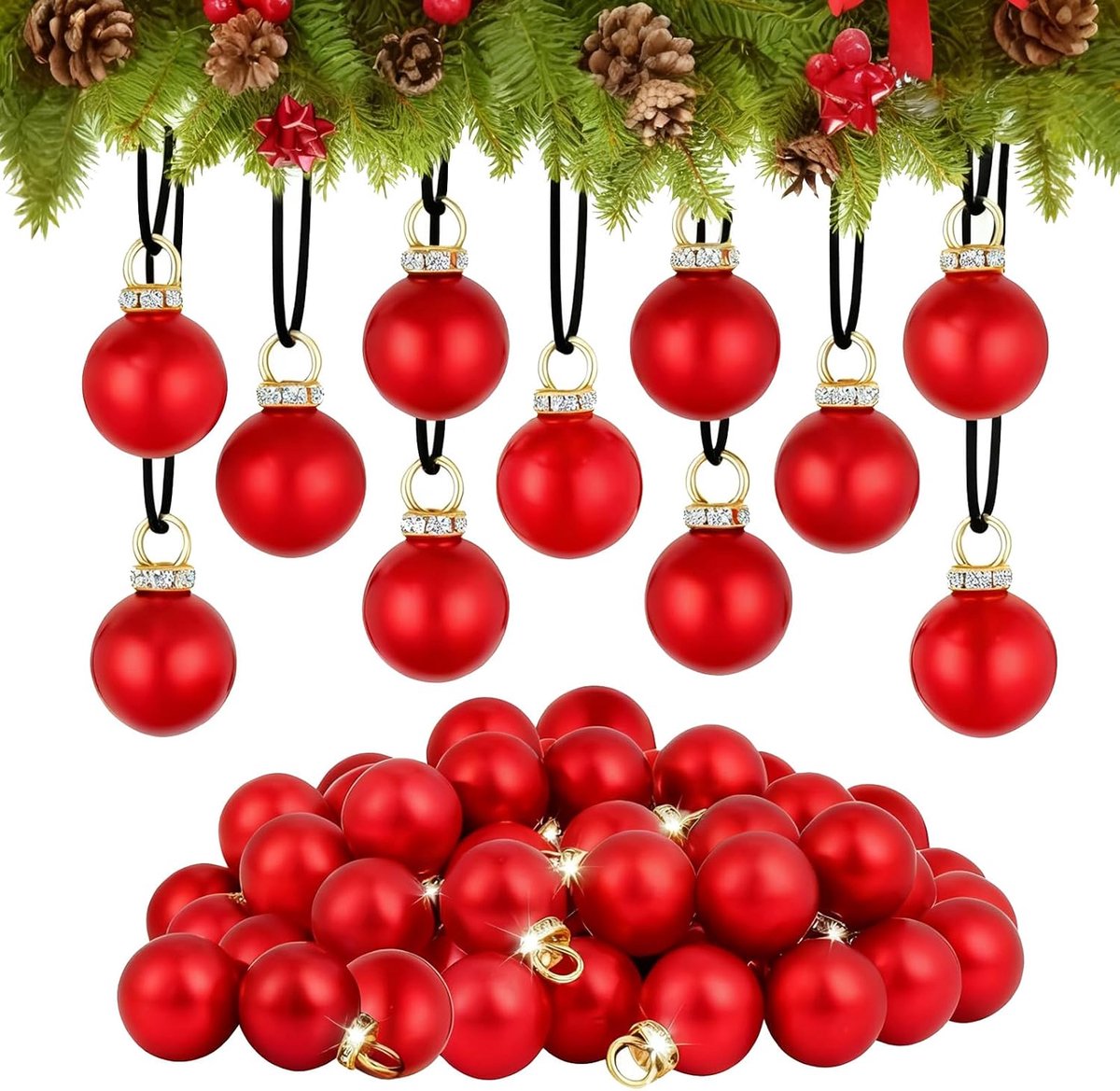 Kleine kerstballen 1 cm - rode glitters - 100 stuks - perfect voor kerstdecoratie - ShopVlot