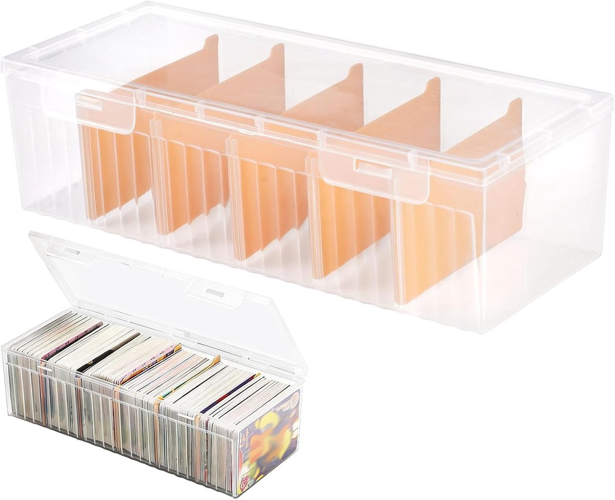 Transparante plastic kaart organizer box - 23.5 x 9.5 x 6.8cm - met dichte deksel - voor flashcards en visitekaartjes - ShopVlot