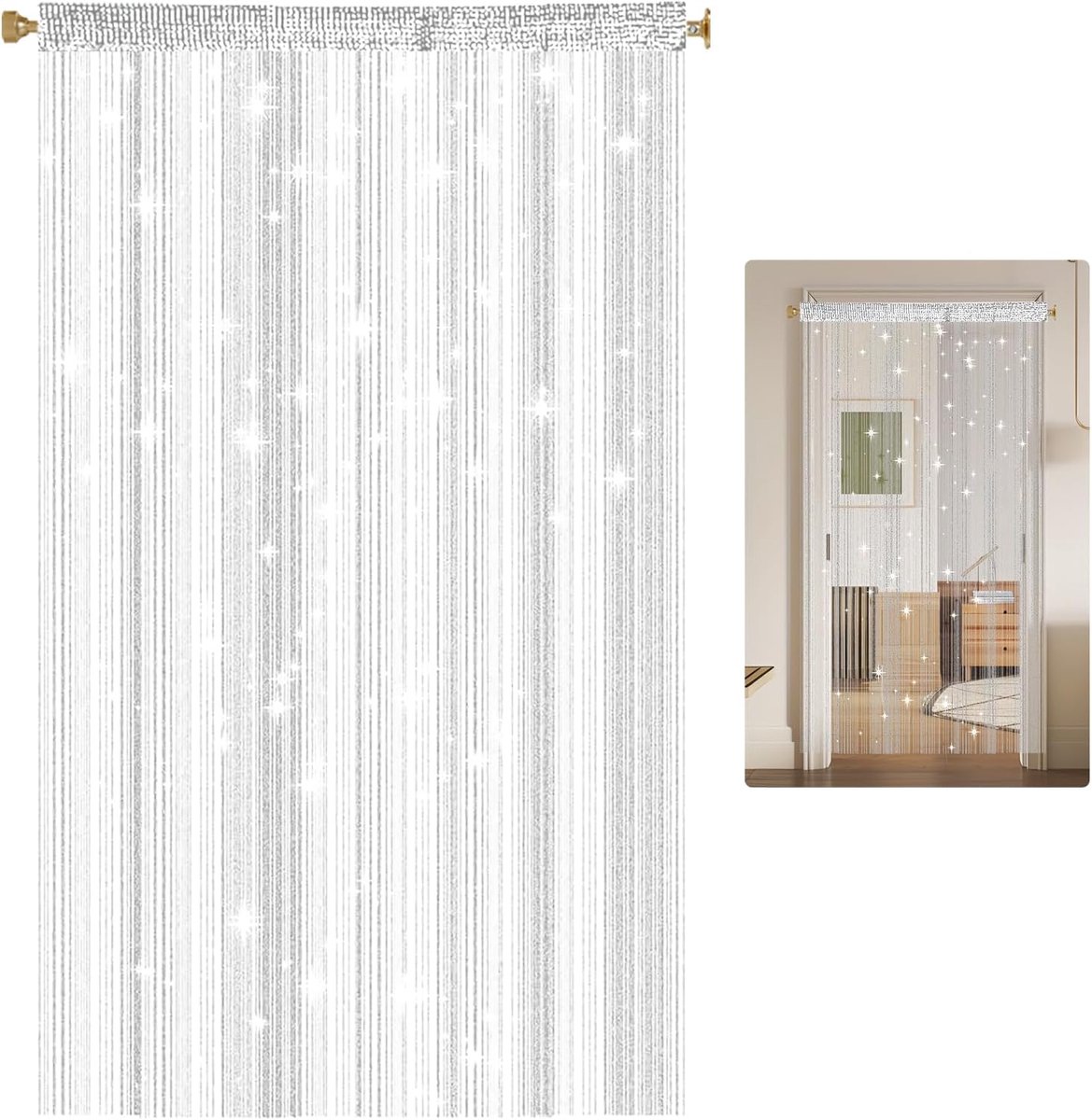 Draadgordijn Wit 100 x 200 cm - Parelgordijn - Luxe uitstraling - Geschikt voor deuren en ramen - ShopVlot