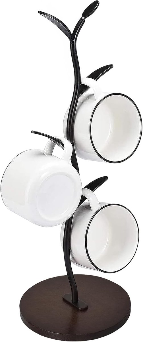 Kopjeshouder met 4 haken - moderne houten en metalen standaard - stijlvol en functioneel - ShopVlot