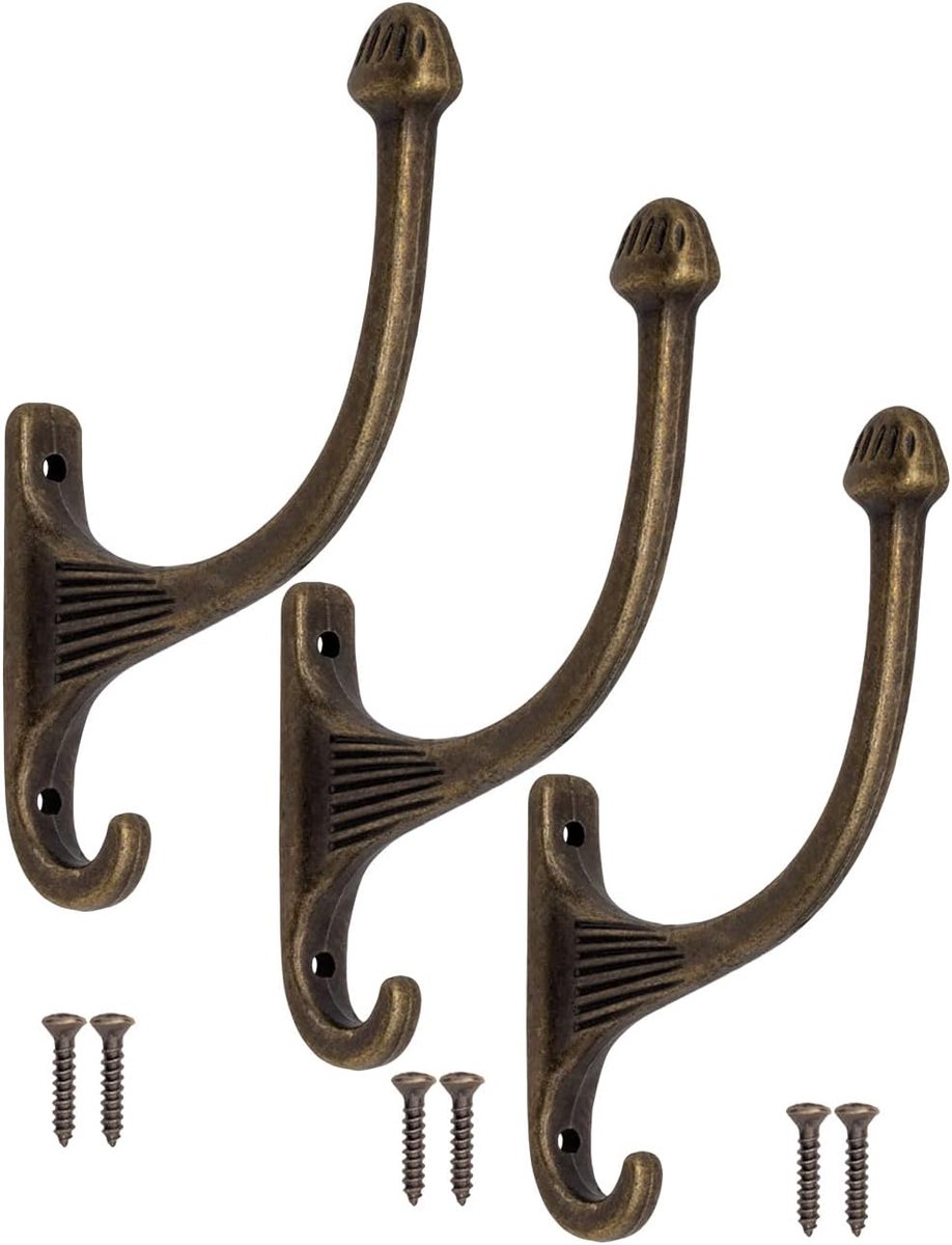 Jassenhaken set van 3 - massief ijzer - antiek brons design - vintage uitstraling voor extra opbergruimte - ShopVlot