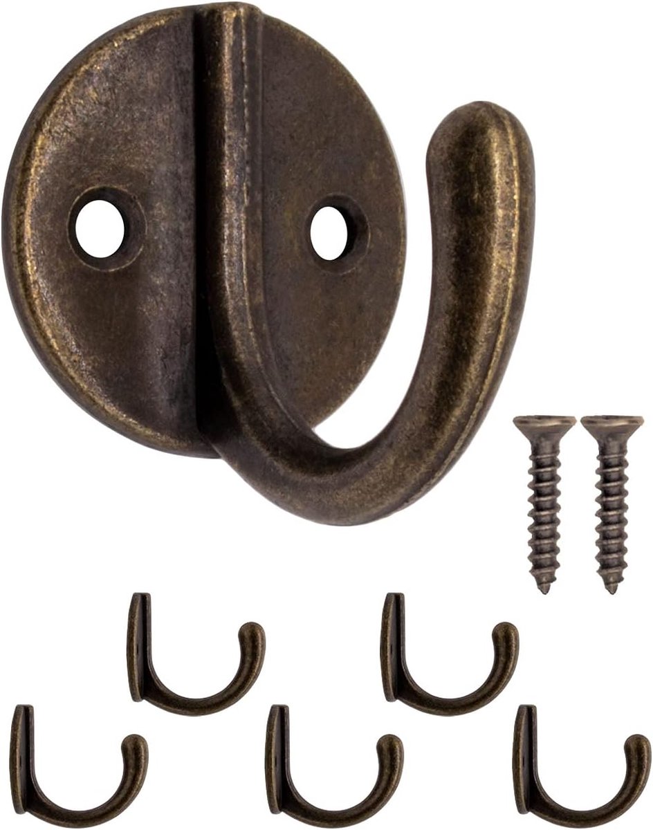 Kledinghaken set van 5 - klassieke bronzen look - vintage retro design - ideaal voor jassen en handdoeken - ShopVlot