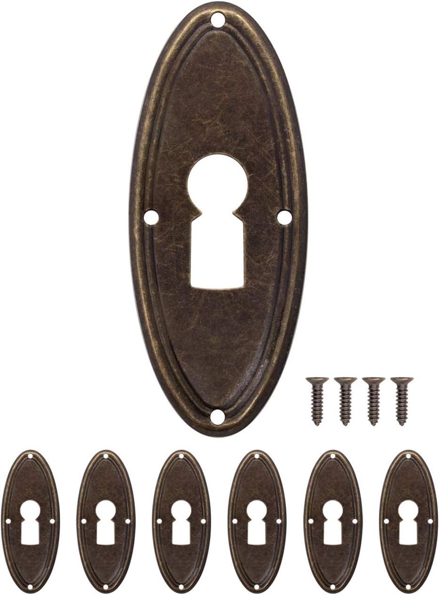 Sleutelplaten set van 6 - antiek vintage messing - Art Nouveau stijl - ideaal voor restauratie - ShopVlot