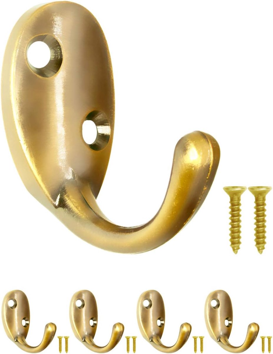 Kledinghaken 4 Stuks - IJzeren Wandhaken - Vintage Goud - Perfect voor Jassen en Handdoeken - ShopVlot