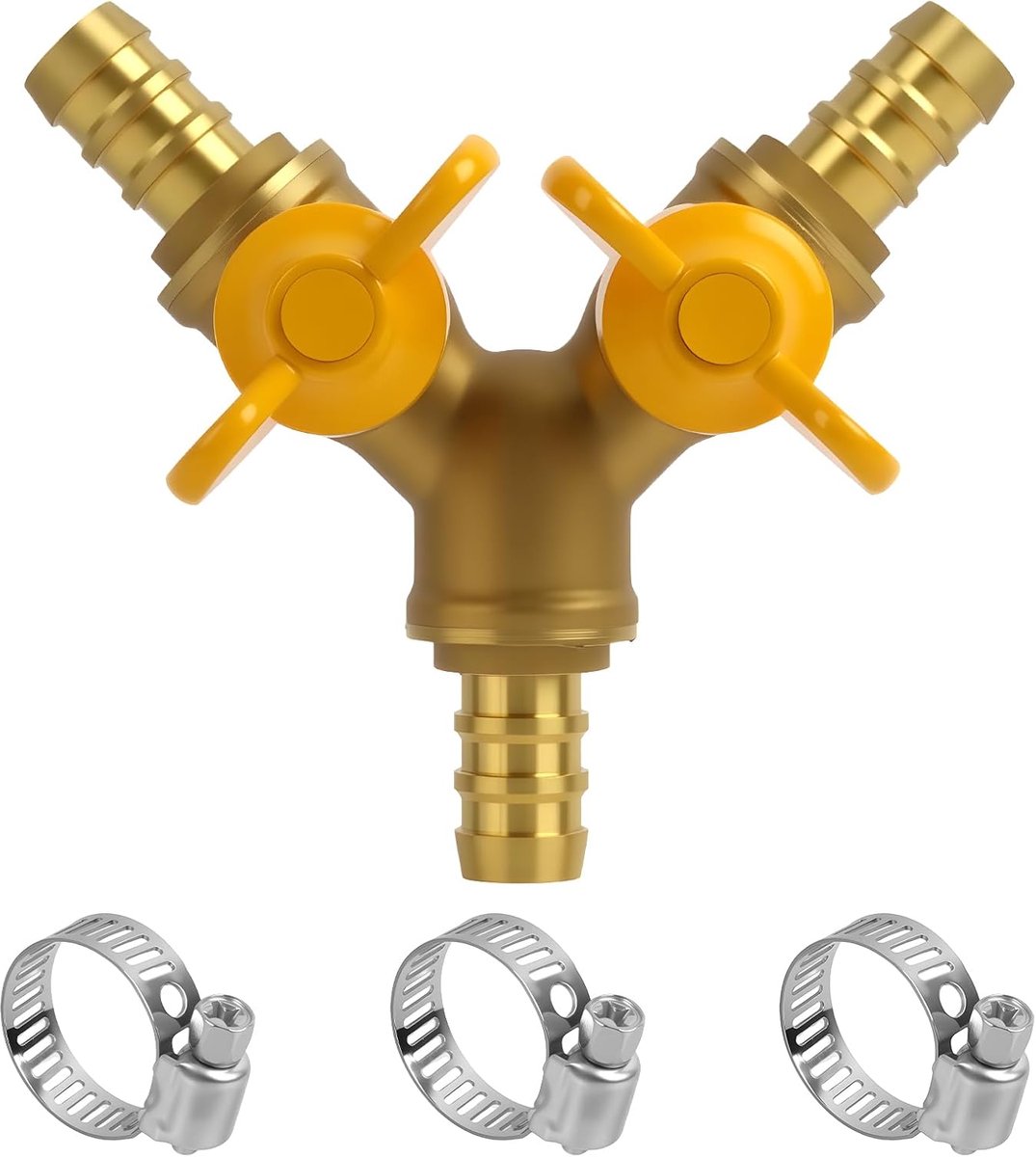 Tweeweg messing slangconnector met kogelkraan - adapter voor lucht, water en gas - waterdichte verbinding - ShopVlot