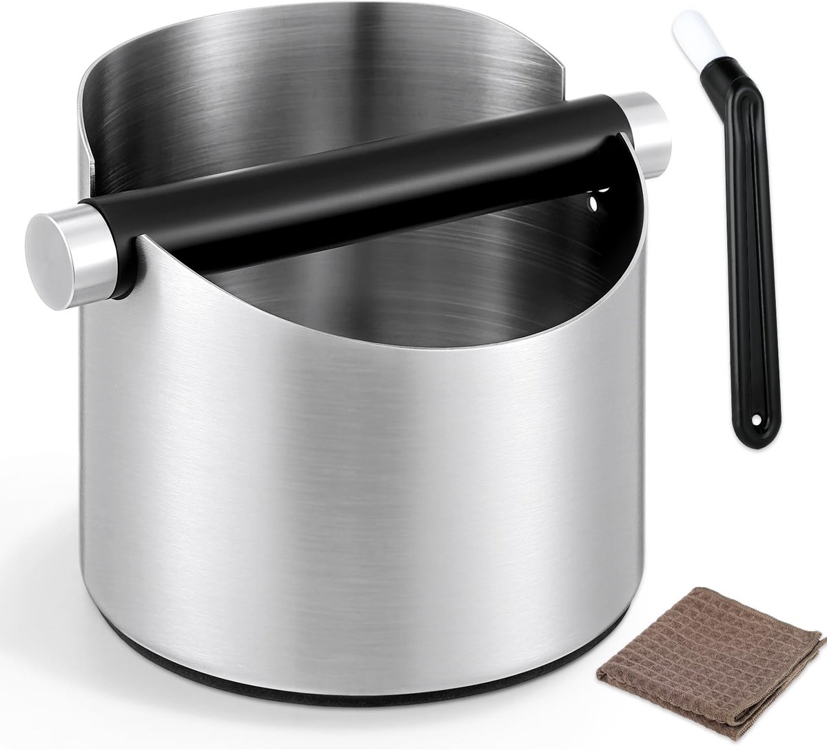 Koffie Knock Box met Borstel - Roestvrijstalen Koffiedik Opvangbak - Kleine Espresso Klopbak met Antislip Bodem - Grote Capaciteit Koffieafvalcontainer met Verwijderbare Klopstang - Barista Accessoire voor Thuis en Koffiebar