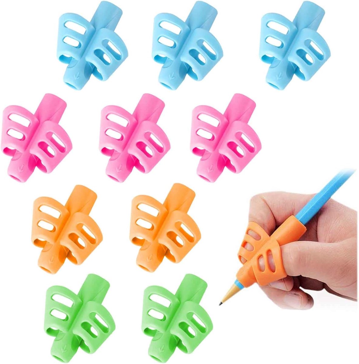 Potloodgrijpers 10 Stuks - Ergonomisch Design - Geschikt voor Links- en Rechtshandigen - Handwriting Hulp voor Kinderen - ShopVlot