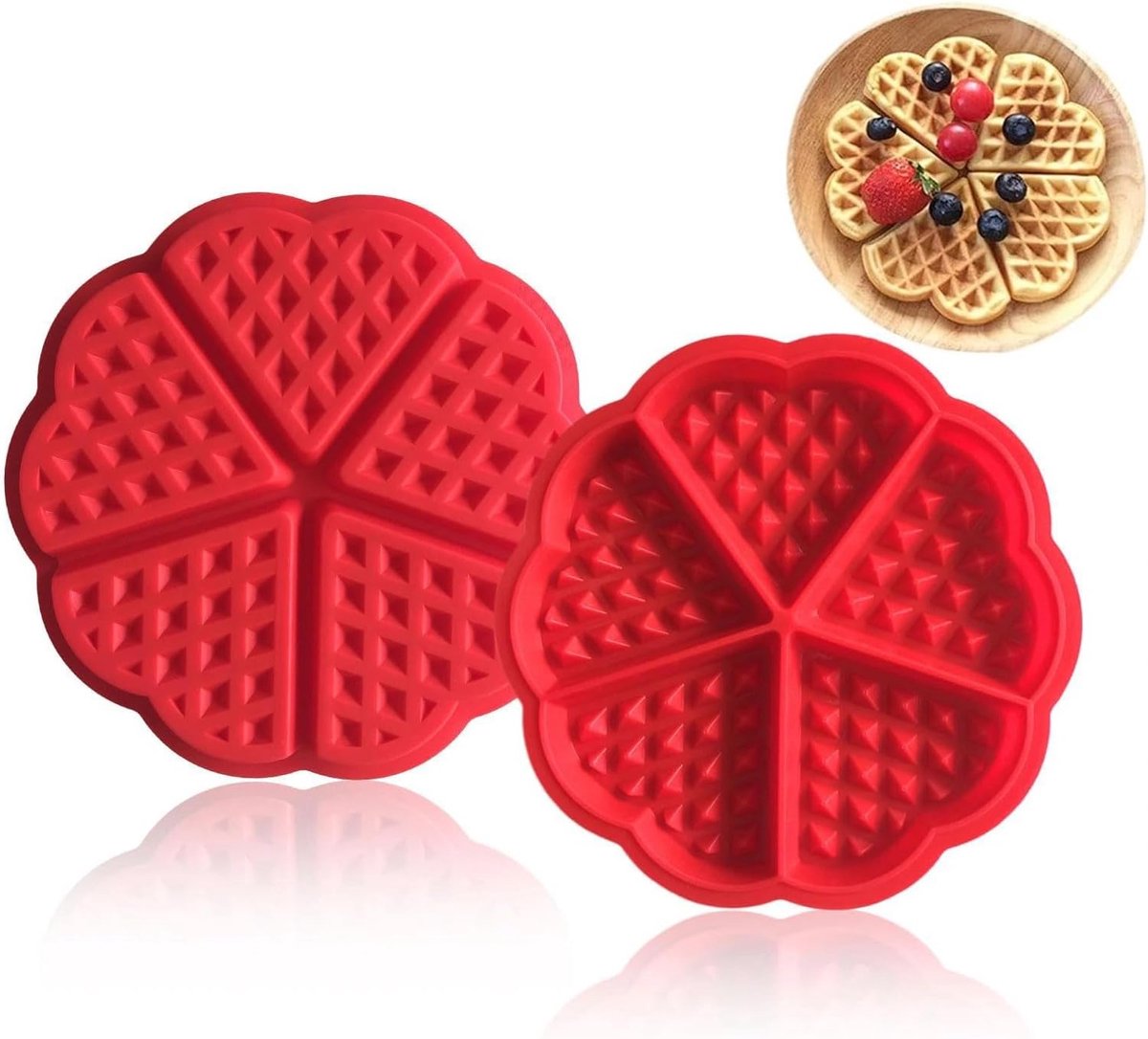 Silicone Wafelvormen 2 Stuks - Hartvormig - 5 Mini Hartjes - Perfect voor Pannenkoeken - ShopVlot