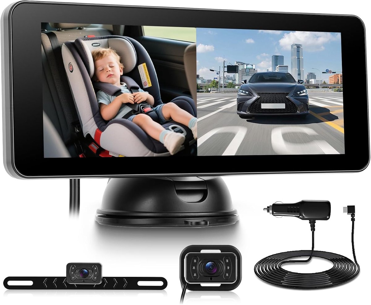Baby camera voor in de auto - 6,86 inch HD monitor - 360° draaibare achterbankcamera - real-time zicht op je baby - ShopVlot