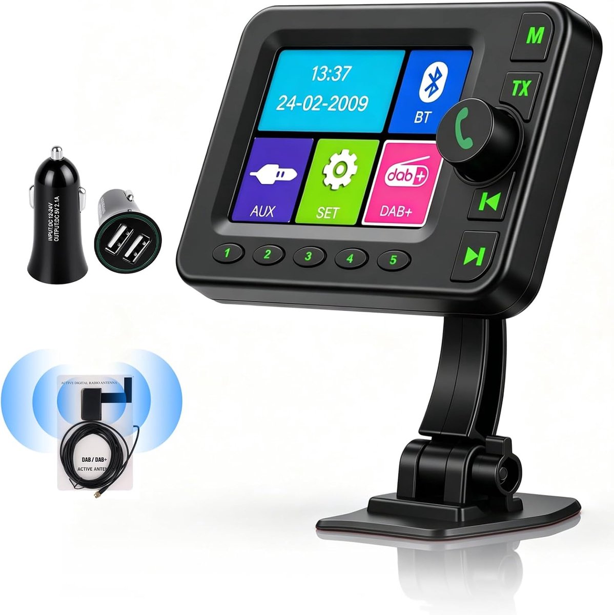 DAB/DAB+ adapter - 2,8 inch lcd-scherm - Bluetooth en AUX - luister naar DAB+ in de auto - ShopVlot