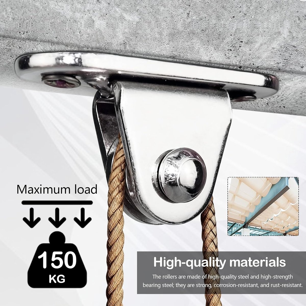 Rondsel 25mm - metalen pulley - met montagemateriaal - ideaal voor tenten en kledinglijnen - ShopVlot