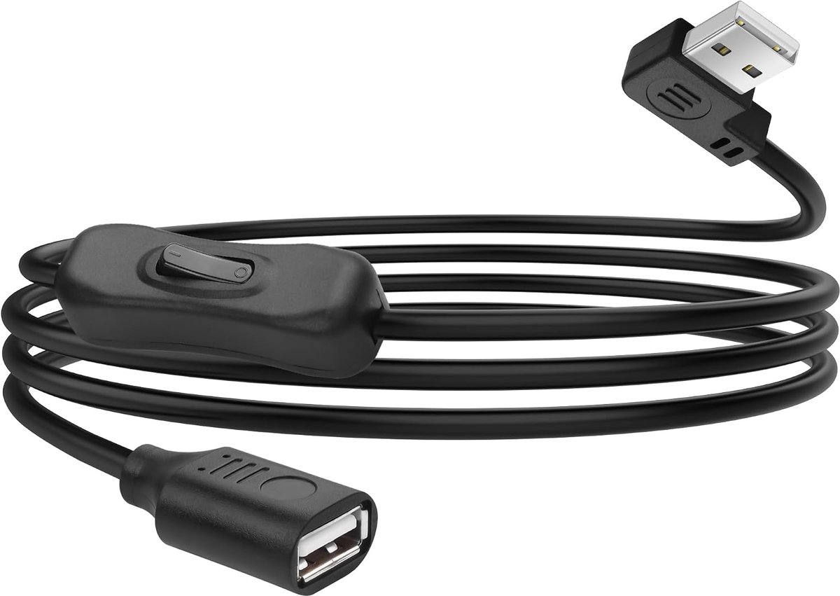 USB verlengkabel met aan/uit schakelaar - 1,5 m - 90 graden hoek - ideaal voor LED-strips en USB-fans - ShopVlot