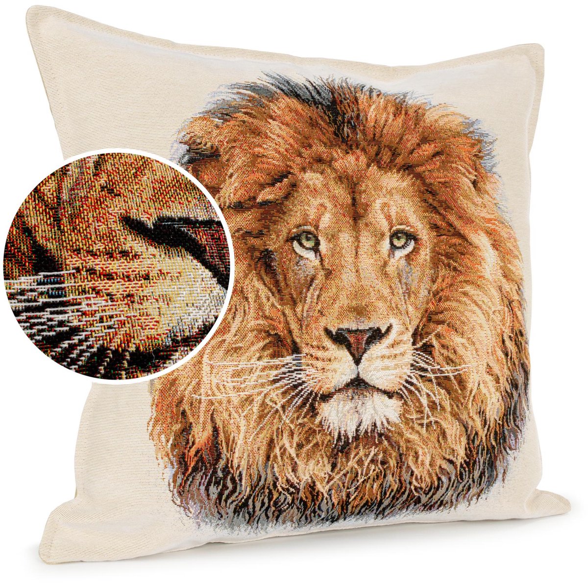 ANRO Sierkussen Leeuw 45x45cm – Jacquard Gobelin Inclusief Vulling Bank Woonkamer Decoratief