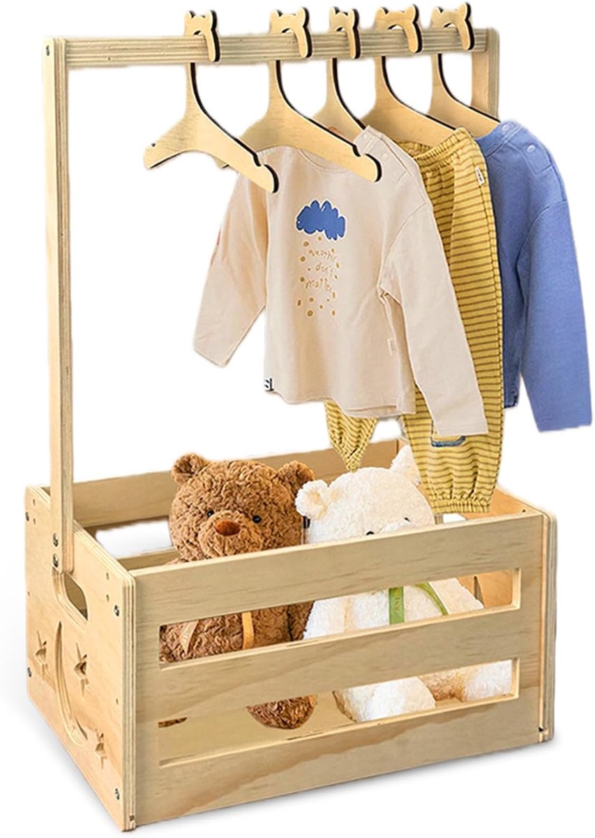 Houten baby geschenkmand met handvat - massief hout - natuurlijke kleur - perfect voor babyshower cadeau - ShopVlot