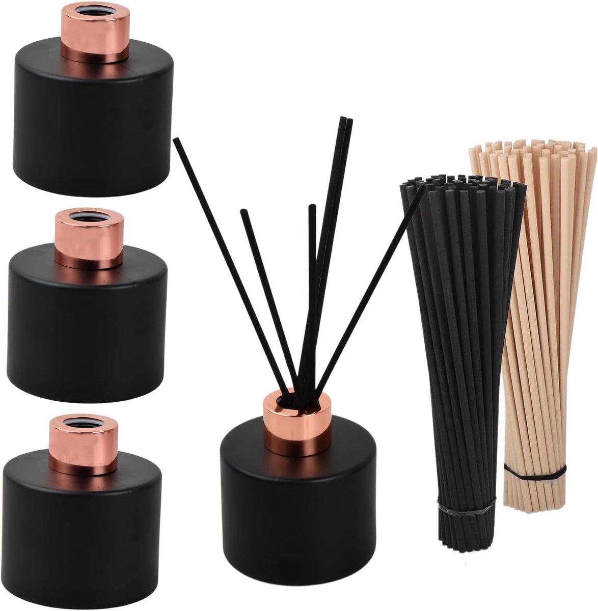 Diffuser flessen 120ml - matte zwarte glazen flessen - met roestvrijstalen dop - inclusief geurstokjes - ShopVlot