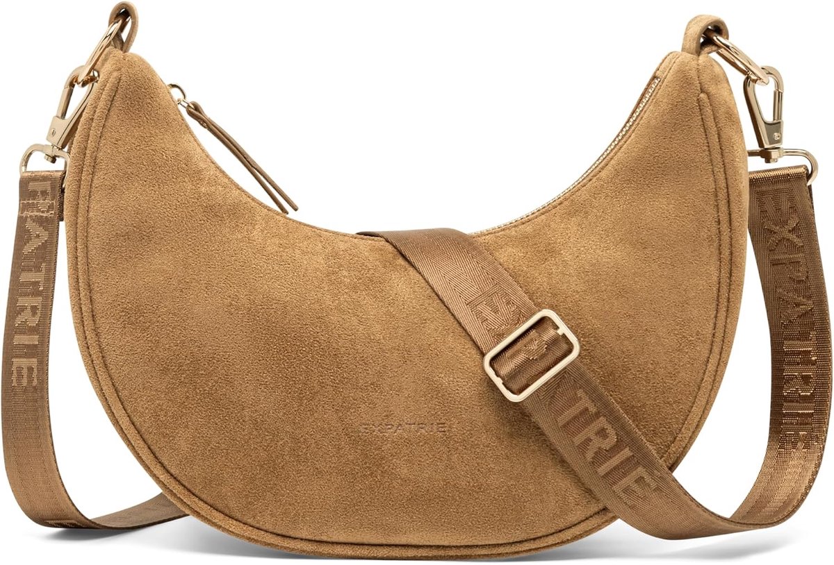 Crossbody tas dames klein - vegan suede - halve maan ontwerp - trendy en praktisch - ShopVlot