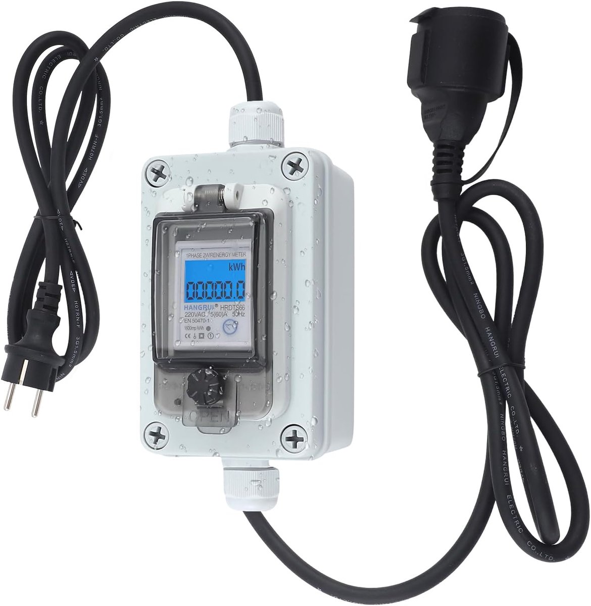 Mobiele energiemeter IP67 waterproof - 16A CEE plug - kWh meter met resetfunctie - real-time energie monitoring - ShopVlot