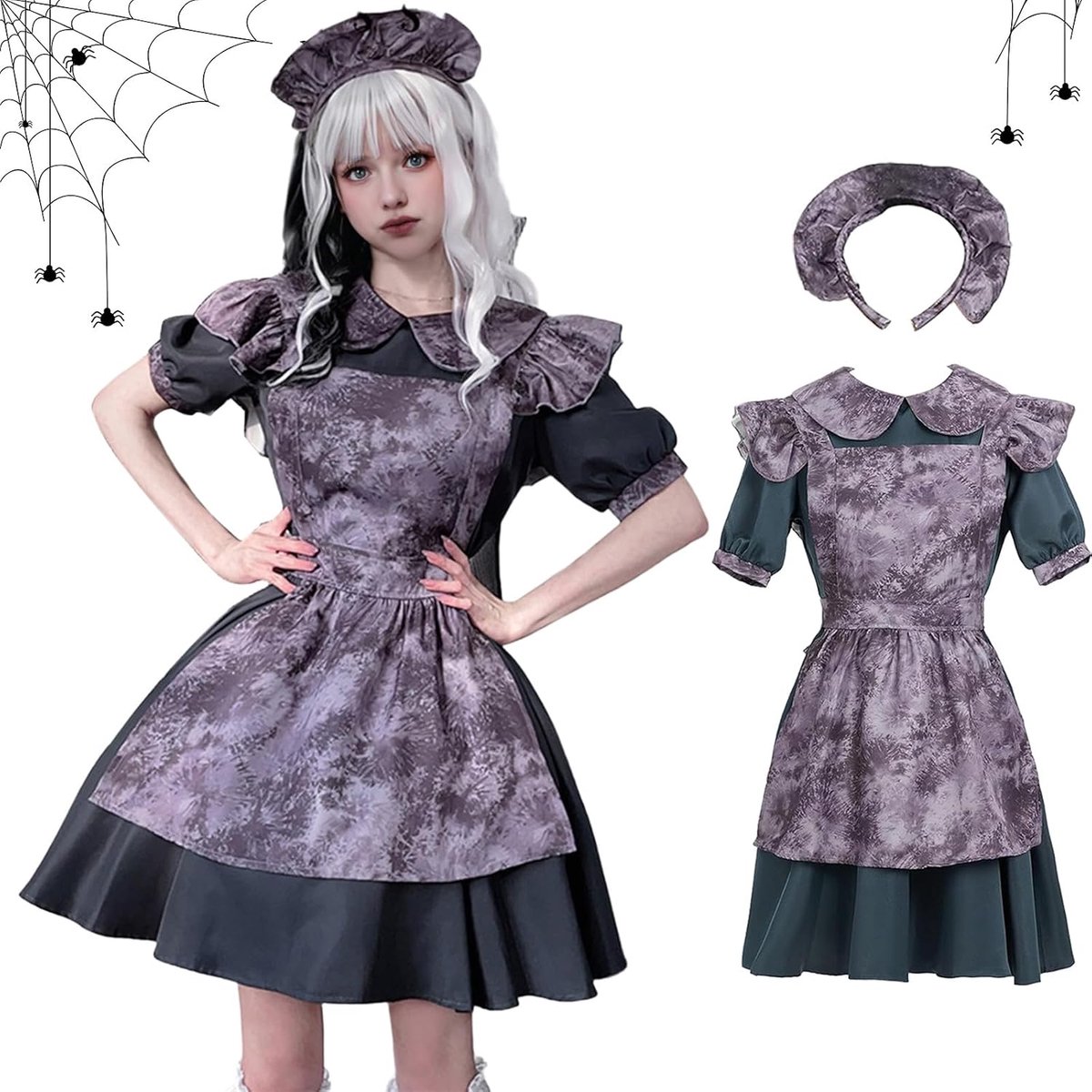 Gothic Maid Dress - grijs zwart - creepy doll maid outfit - perfect voor Halloween - ShopVlot