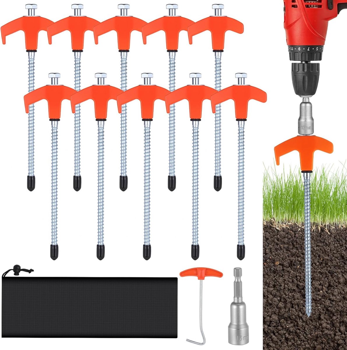 Tent haringen 10 stuks - zware kwaliteit - met tentpull en opslagzak - ideaal voor camping en tuin - ShopVlot