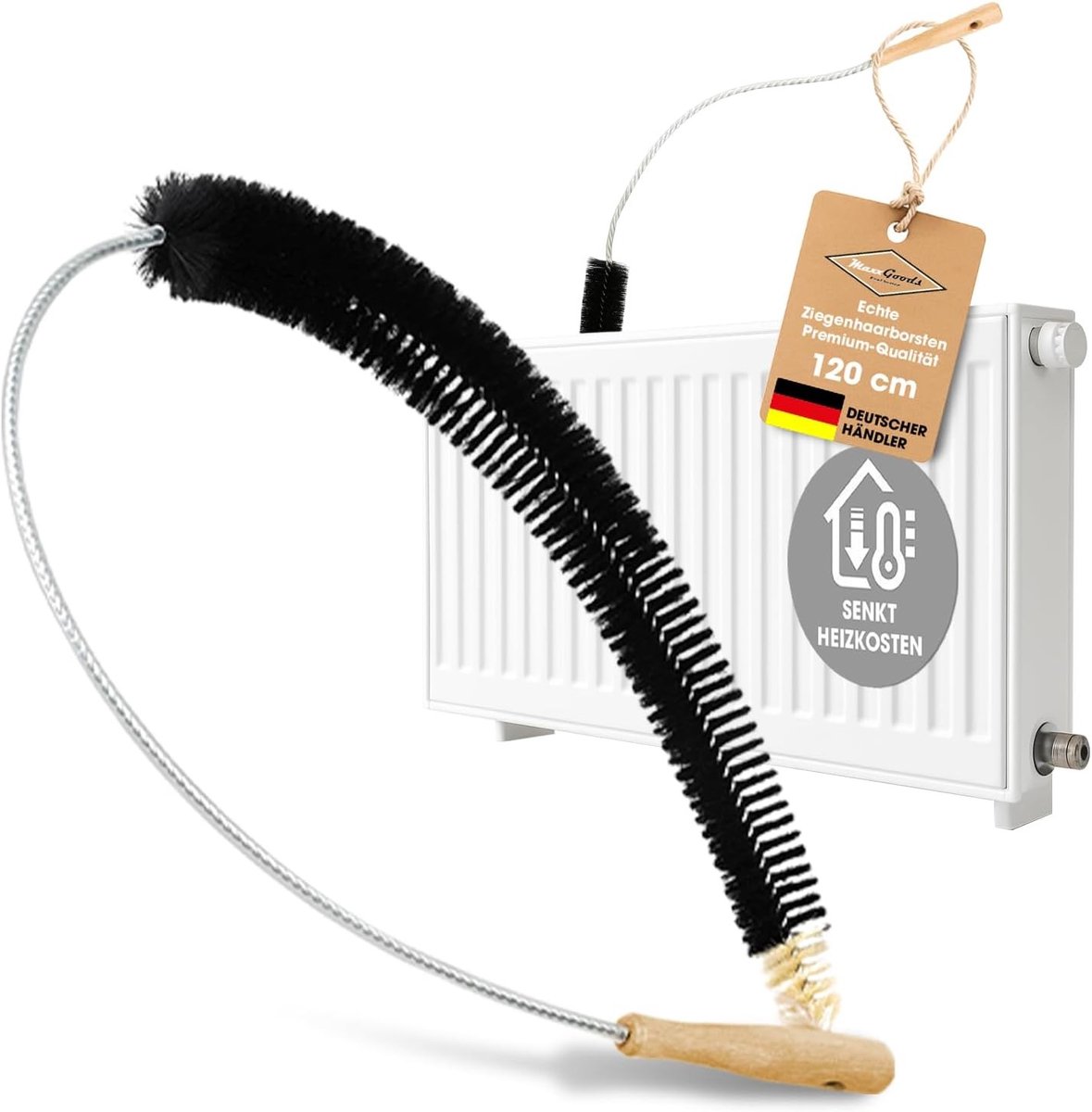 Radiatorborstel - 120 cm - Geitenhaar - Voor het Reinigen van Platte Radiatoren