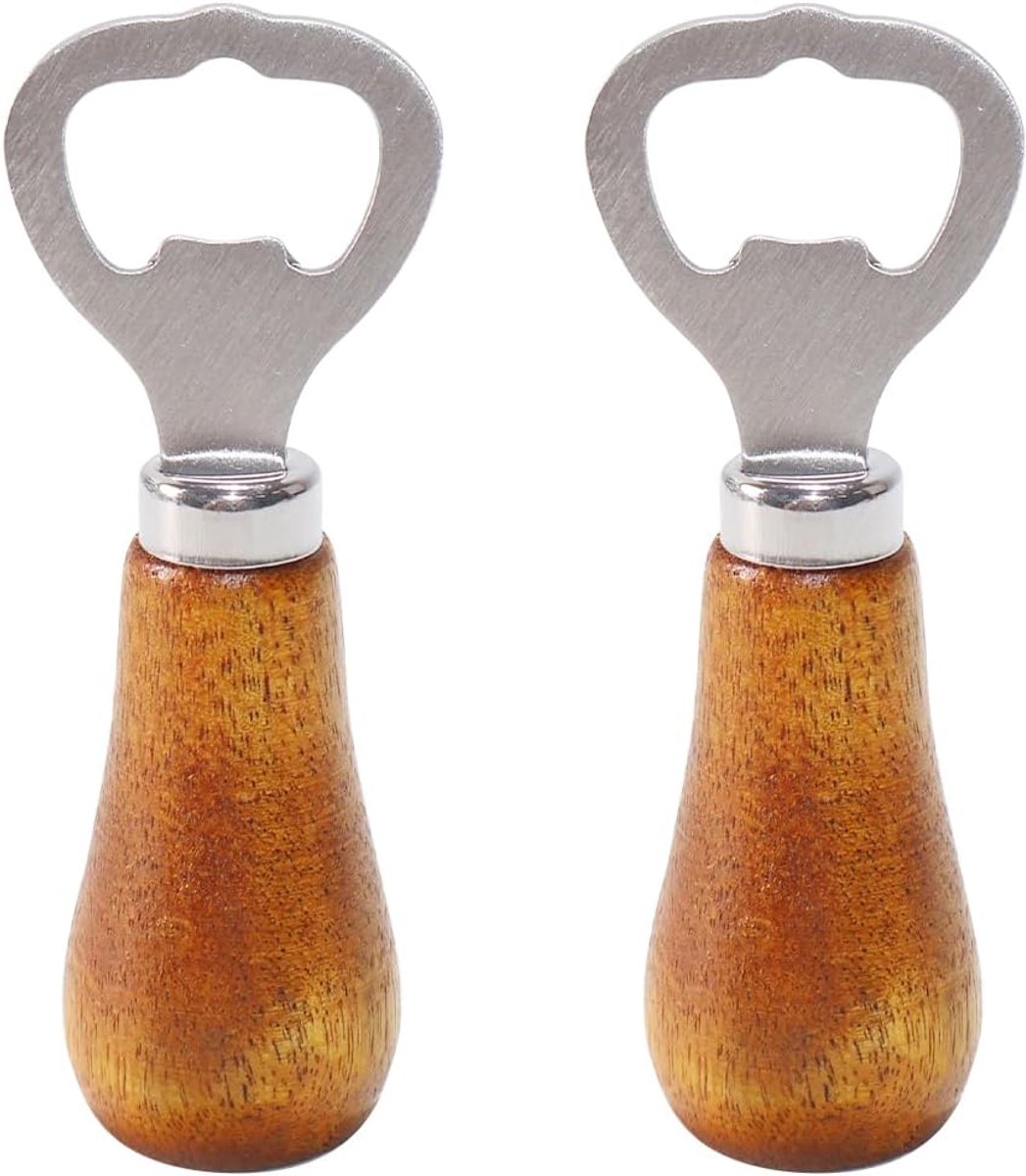 Flesopener 2 stuks - zinklegering met houten handvat - duurzaam en roestvrij - ideaal voor thuis en feesten - ShopVlot