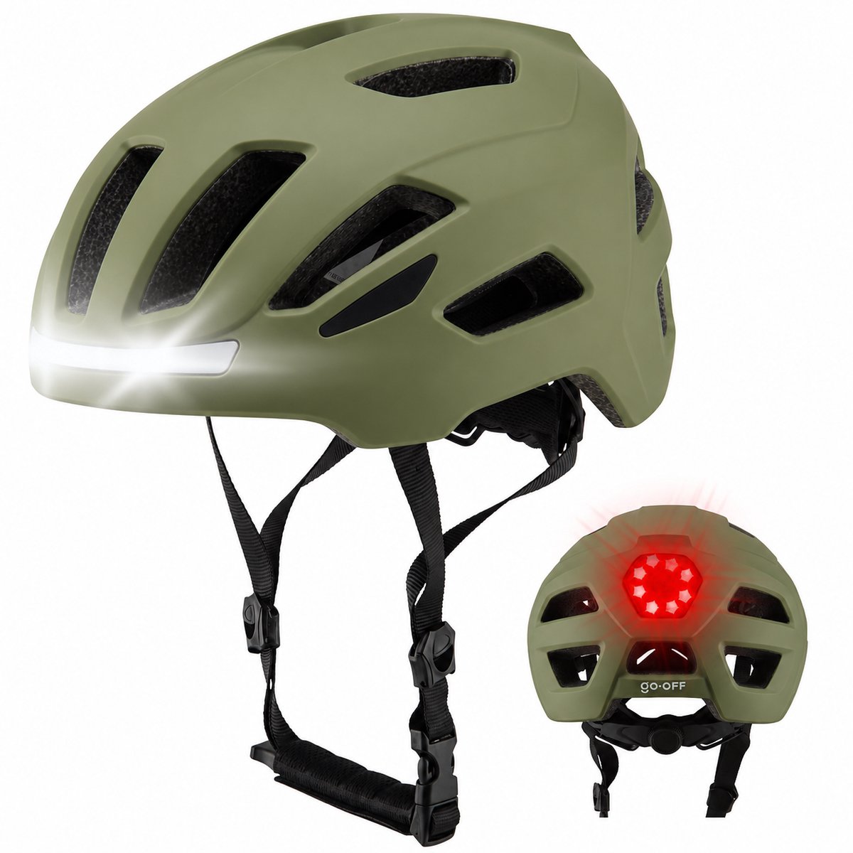 GOOFF® RIDER Fietshelm met Verlichting - Ebike Helm voor Volwassenen - Geschikt voor Elektrische Fiets en Racefiets - LED Licht - Dames en Heren - Groen - M