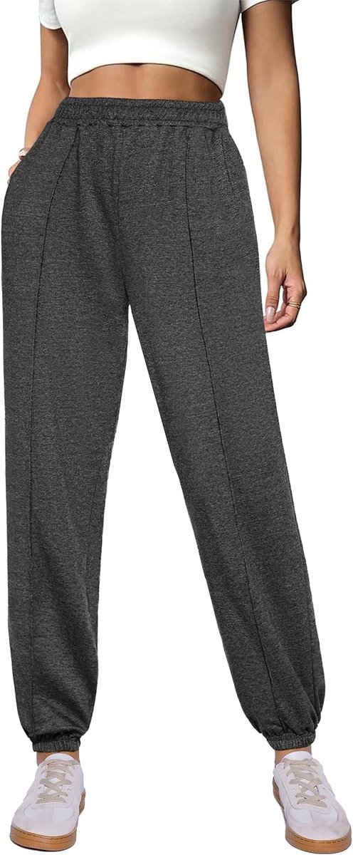Joggingbroeken L - Katoen - Casual grijs - Comfortabele sportbroek met hoge taille - ShopVlot