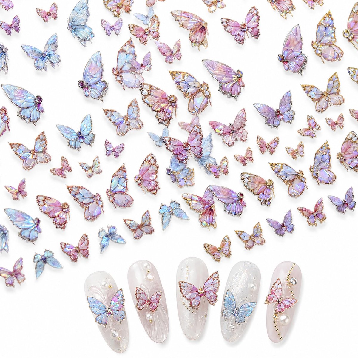 2 Sheets 5D Embossed Butterfly Nail Stickers - Aurora Shiny Nail Stickers in Pink - Exquisite Butterfly Design for Women - Perfect for DIY Manicure Decoration