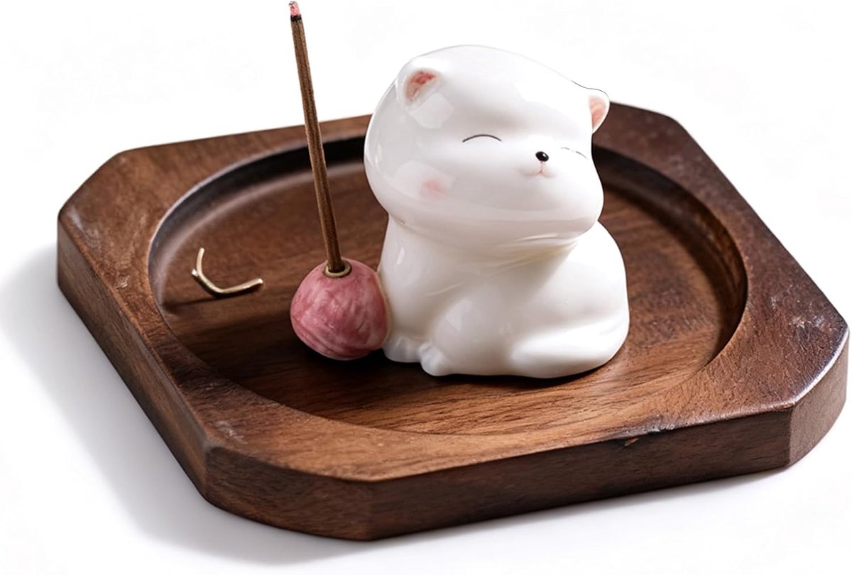 Inceensehouder kat - Houten, handgemaakt - Decoratieve brander voor woonkamer - Perfect voor meditatie - ShopVlot
