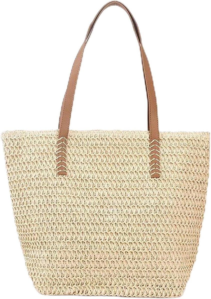 Vrouwen Grote Strandtas - Geweven Stro - Met Rits - Ideaal voor Vakantie - ShopVlot