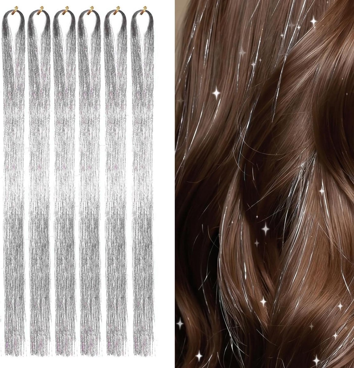 Haarverlenging met glitters 48cm - holografische strengen - kleurrijk synthetisch - ideaal voor feesten - ShopVlot