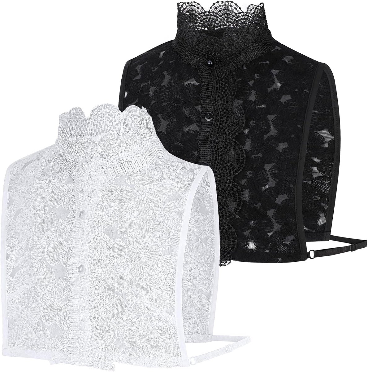 Detachable collar dames - bloemenkant - zwart-wit - stijlvolle toevoeging voor outfits - ShopVlot