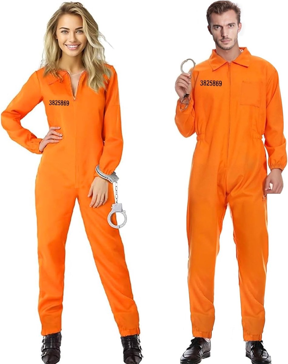 Prison Costume Unisex L - Oranje Gevangeniskostuum - Inclusief Handboeien - Perfect voor Halloween - ShopVlot