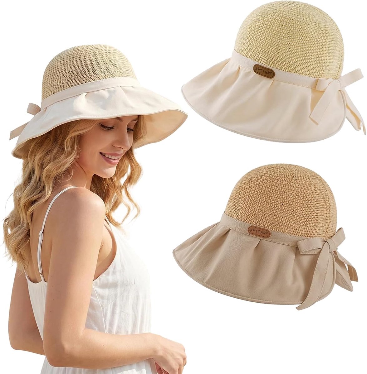 strandzonnehoed dames 2 stuks - opvouwbaar - uv-bescherming - ideaal voor vakantie - ShopVlot