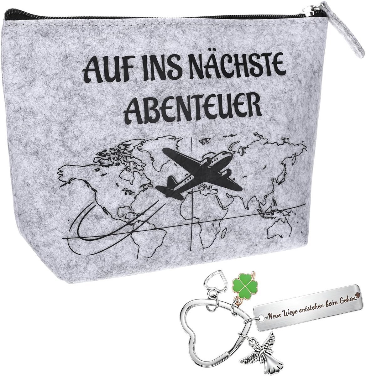 Cadeaus voor reizigers, vilten make-uptas, beschermengel, sleutelhanger, lichtgrijs, Minimalistisch - ShopVlot