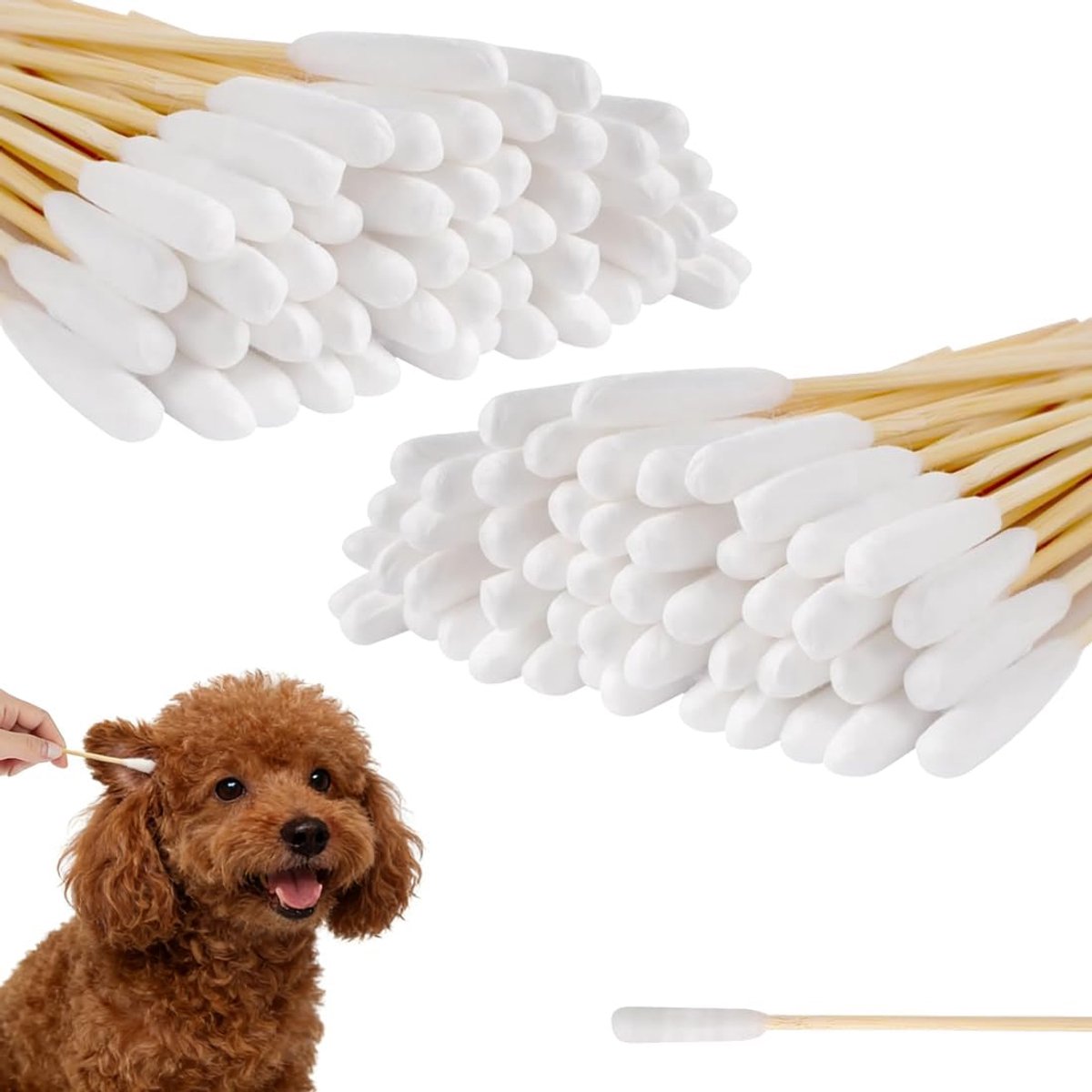 Pack of 100 Dog Swabs, 1 Size Long Pet Ear Cleaner, Wide Head Ear Cleaning Rods, for Dogs and Cats, 12cm - ShopVlot