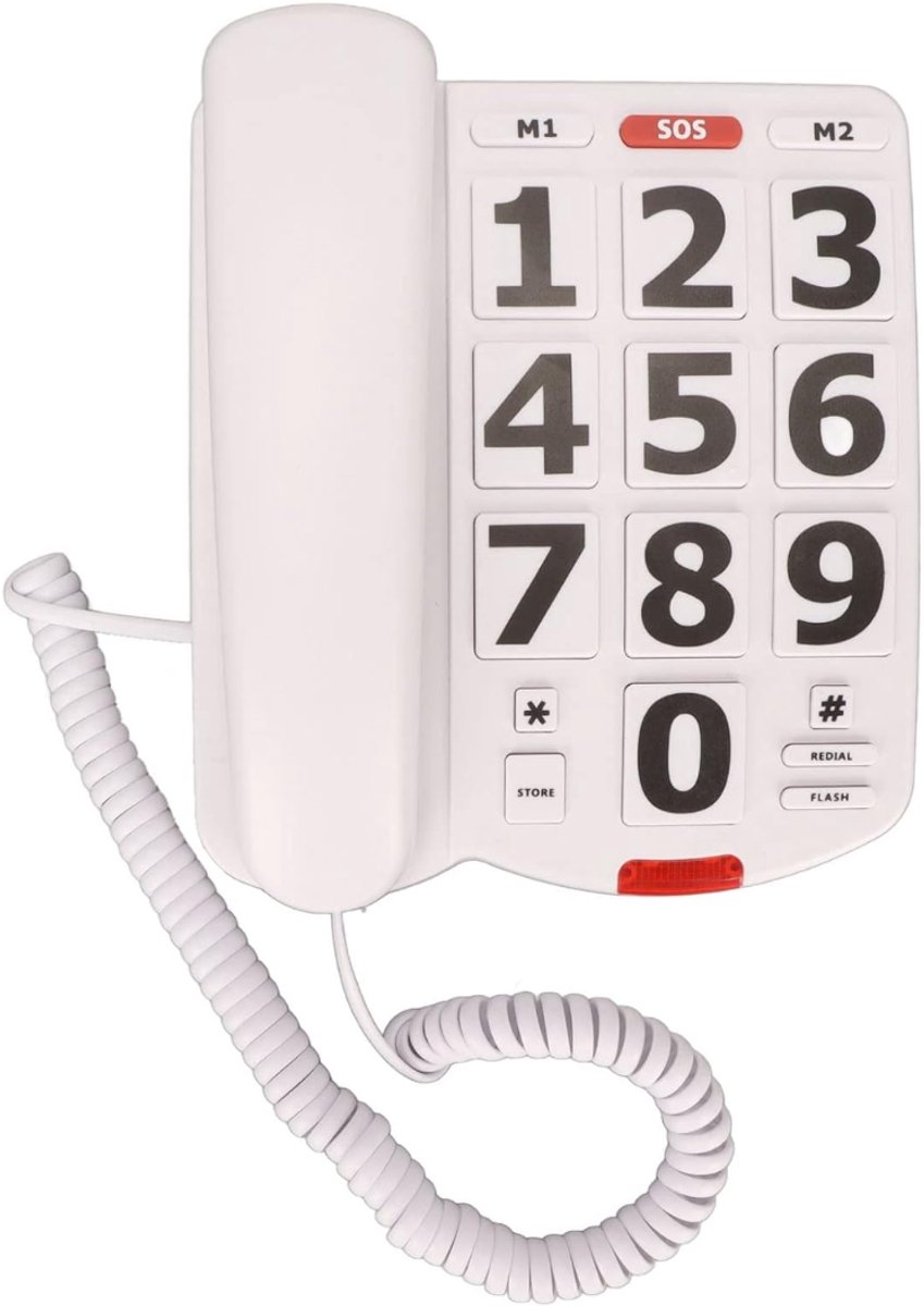 SNJY® Senioren Telefoon - Huistelefoon - Senioren Mobiele Telefoon - SOS-Knop - GSM - Bedraad - Extra Grote Toetsen - Wit