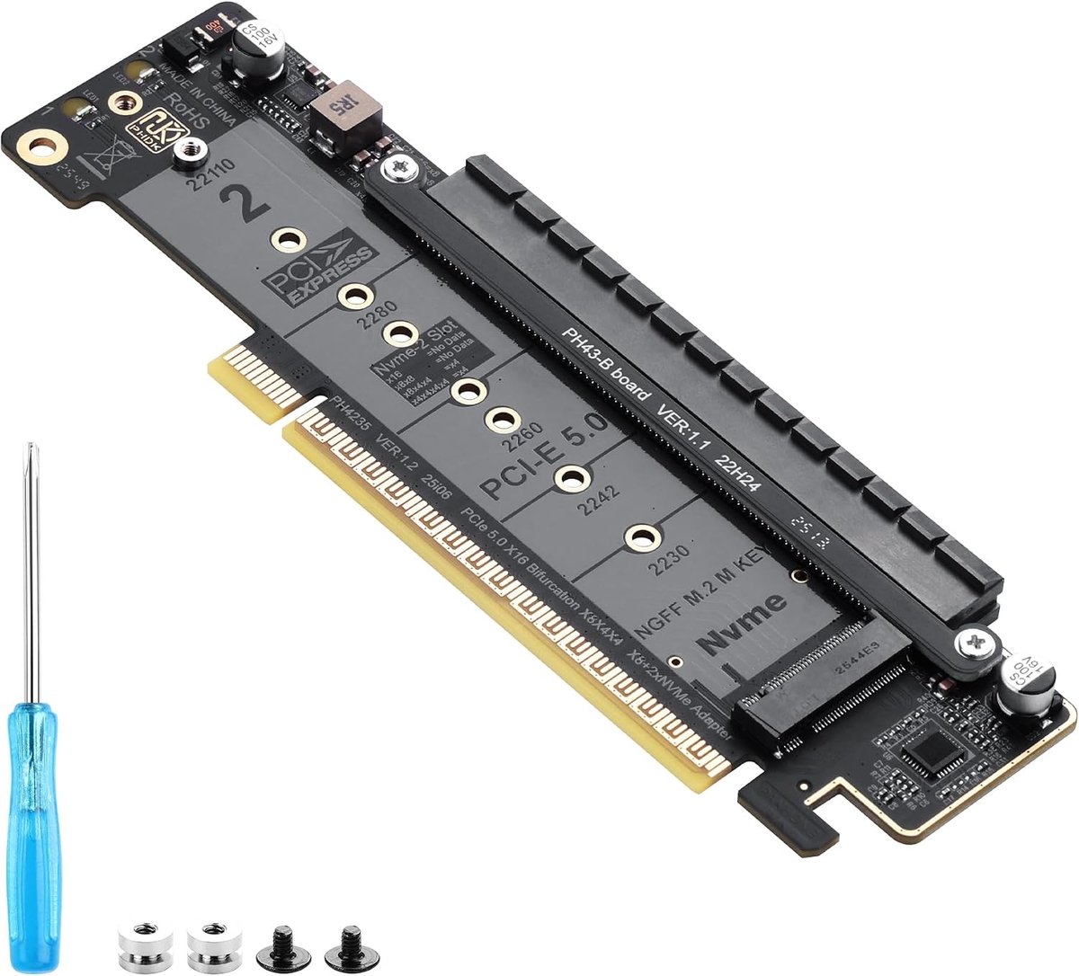 SinLoon PCIe 5.0 X16 Expansion Card, PCIe Bifurcation Riser Card, Divides X16 Slot in X8+X4+X4, Supports NVMe M.2 SSD - ShopVlot