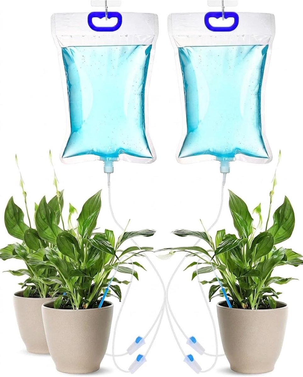 Automatische irrigatie voor potten, 2 stuks, druppelirrigatiesysteem, 5,2 l, 2 uitgangen, continue waterdispenser voor - ShopVlot