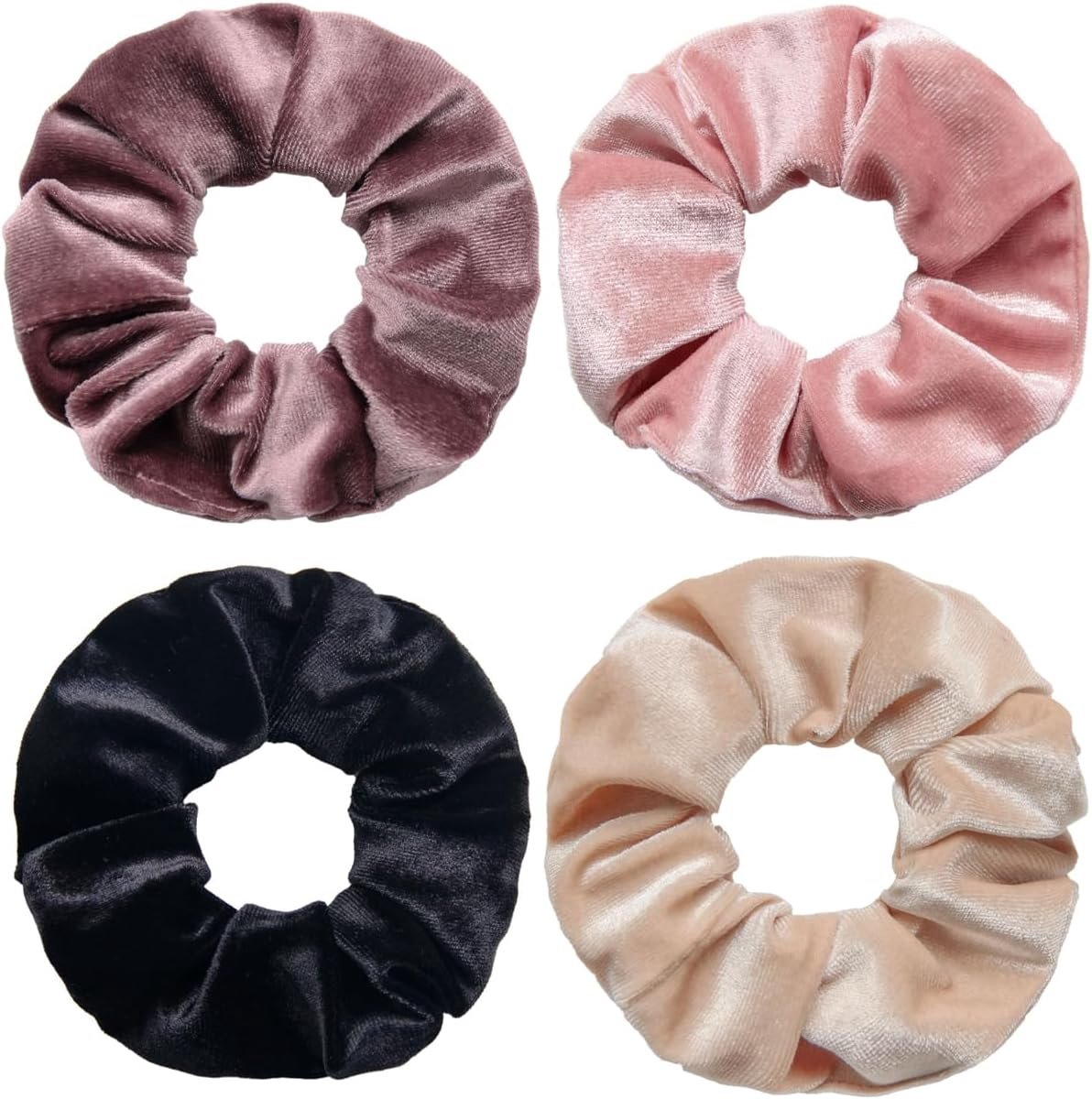 Set van 4 dikke haarelastiekjes voor dames, volumineuze scrunchies met haarband, 4 kleuren, zachte grip zonder - ShopVlot