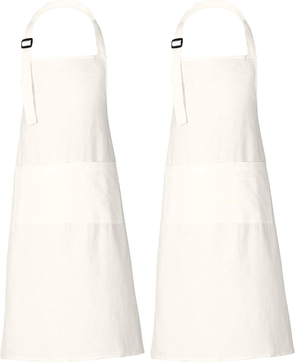 Chef Aprons for Women and Men, 88x69 cm, Plain Cotton Apron with 3 Pockets - ShopVlot