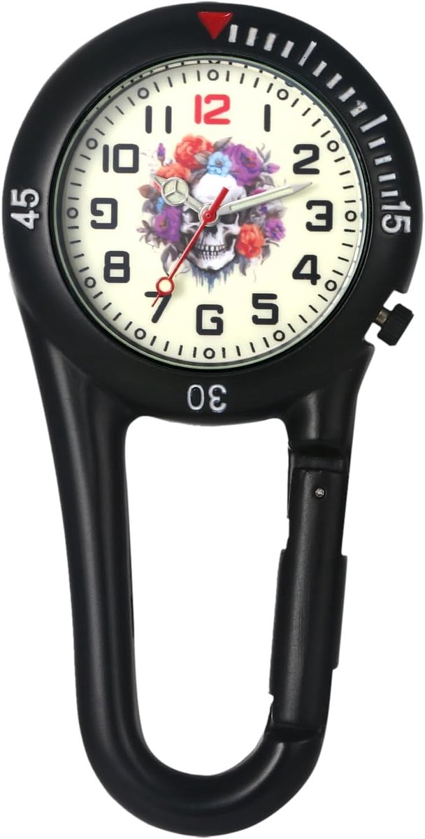 Avaner Pocket Watch with Carabiner Halloween Skull: Carabiner with Bottle Opener Luminous Dial Luminous Hands Backpack - ShopVlot
