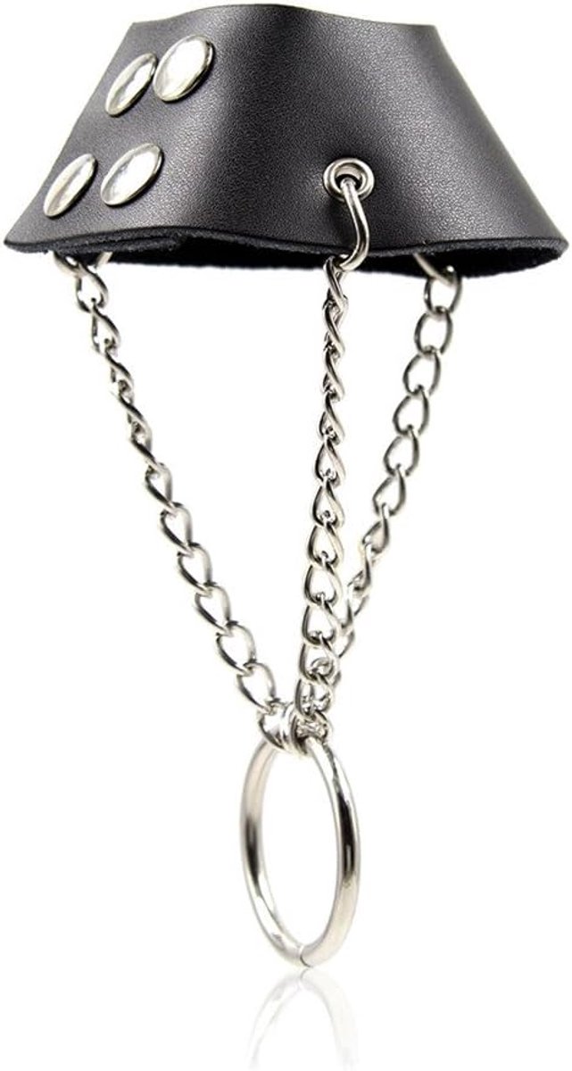 Men's Leather Cock Ring with Stainless Steel Metal Ring for Men Bondage SM Three Piece Ring Delay Cuffs Cock Ring for - ShopVlot