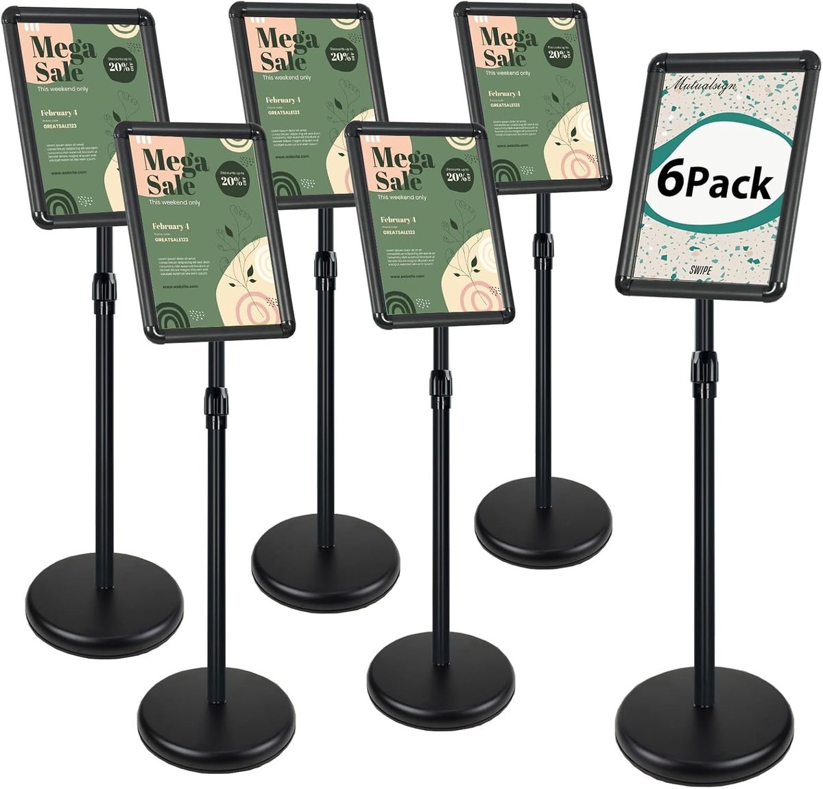 Mutalsign Pack of 6 A4 Sign Holder, Height Adjustable with Click Frame, Standing Aluminium Menu/Notification Stand for - ShopVlot