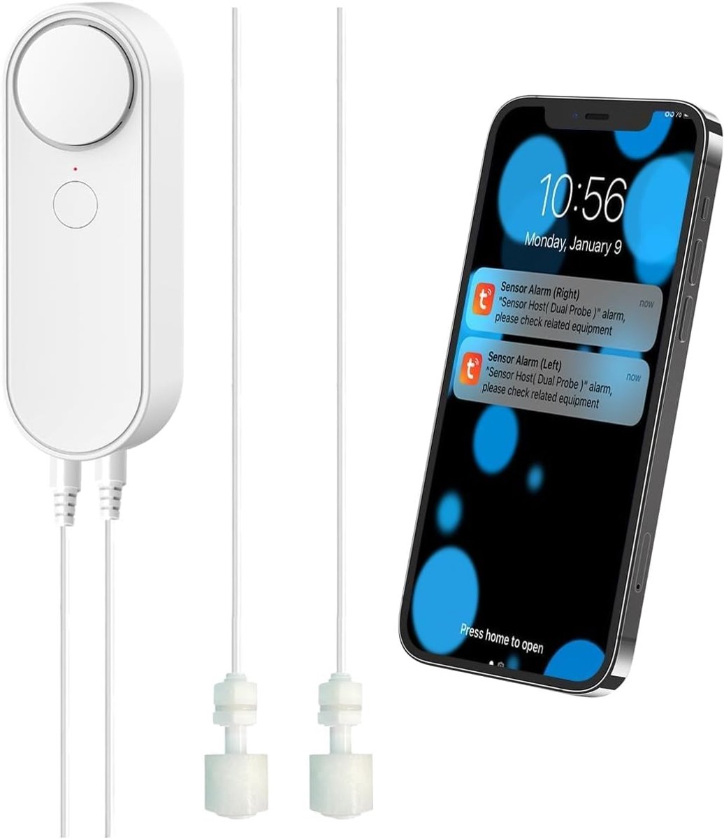 WiFi Water Level Sensor, Smart Water Sensor Alarm, Double Detection Line 5M, Left/Right Dual Alarms, App Surveillance - ShopVlot