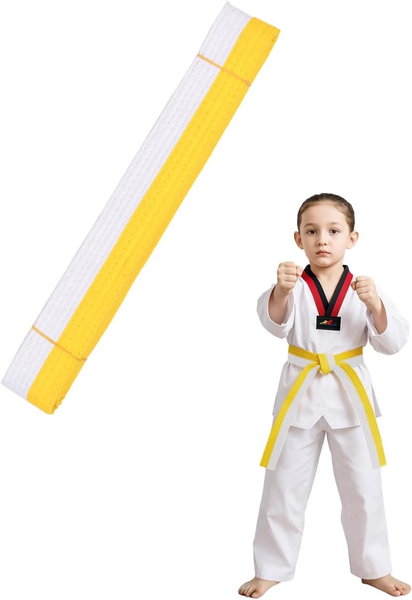 Judo-riem, wit, geel, 220 cm, zachte riem voor karate, taekwondo en BJJ Gi, voor kinderen en volwassenen, comfortabele - ShopVlot